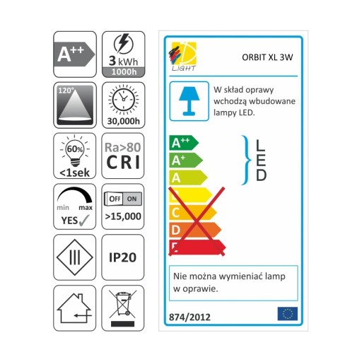 LED nábytkové svietidlo ORBIT XL 3W, neutrálny hliník