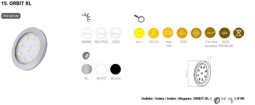 LED ORBIT XL 3W STUDENÝ ORBIT-XL-AL-60K-01W