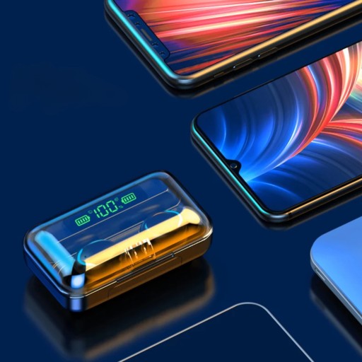 BEZDRÔTOVÉ SLÚCHADLÁ DO UŠÍ BLUETOOTH 5.1 BT + VSTAVANÁ LED POWERBANK