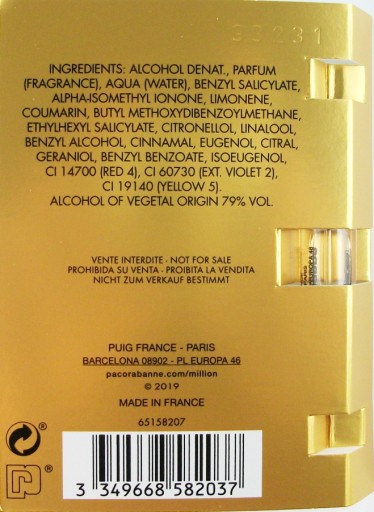 Vzorka parfumu Paco Rabanne One Million Parfum 1,5 ml