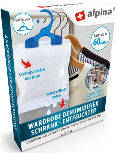 Pohlcovač vlhkosti, závesný šatníkový vešiak, 210g