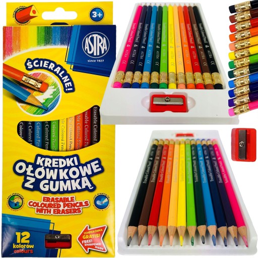 Pastelky ASTRA SCHOOL PENCIL s gumou, 12 farieb