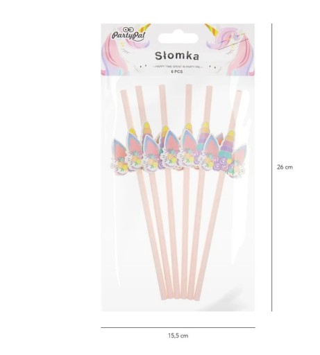 Papierové slamky Ružový Unicorn, pre deti 20 cm, 6 ks