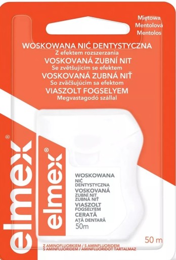 ELMEX VOSKOVANÁ ZUBNÁ NITE S Expandujúcim EFEKTOM ČERSTVÁ MÄTA 50m