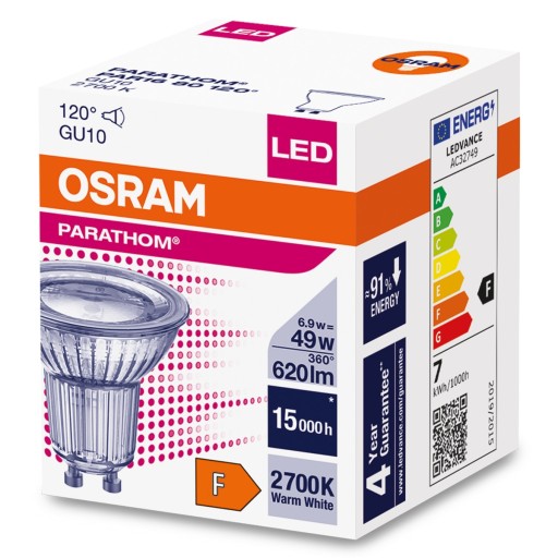 LED halogénová žiarovka GU10 6,9W 620lm OSRAM tepl