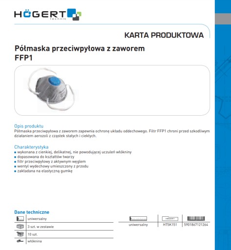Protiprachová maska s ventilom FFP1, 3 kusy