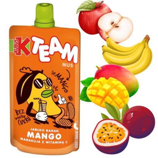 Kubuś Team pena pre deti Jablko Banán Mango Marakuja Vitamín C 100 g