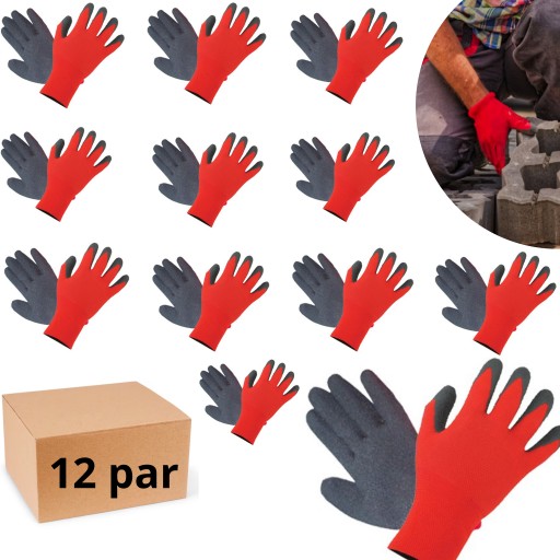 PRACOVNÉ RUKAVICE LATEXOVÉ LATEXOVÉ NYLONOVÉ VEĽKOSŤ L 9 SILNÉ 12 PÁROV
