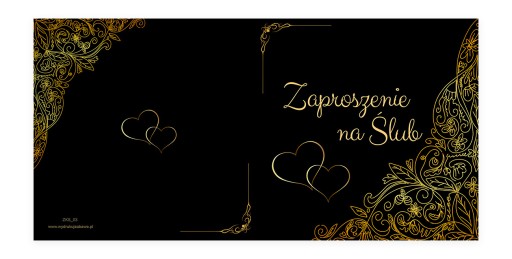 Svadobné oznámenia Zlaté srdce pripravené / čierna obálka ZKS_03