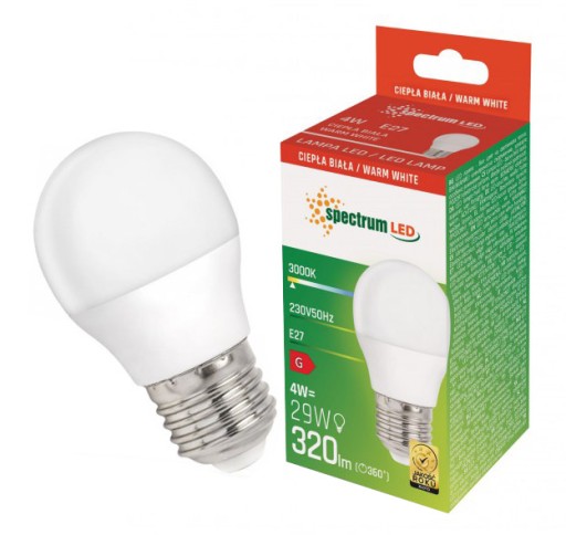 LED guľová žiarovka E27 230V 4W teplá farba SPECTRUM LED