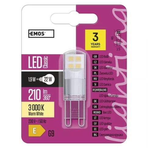 Klasická LED žiarovka JC G9 1,9W 210lm teplá biela