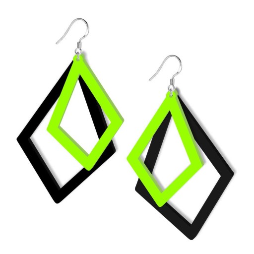 NÁUŠNICE akryl NEON polygón ZELENÝ párty RHOMBUS farebný ŠTÝLOVÝ neón
