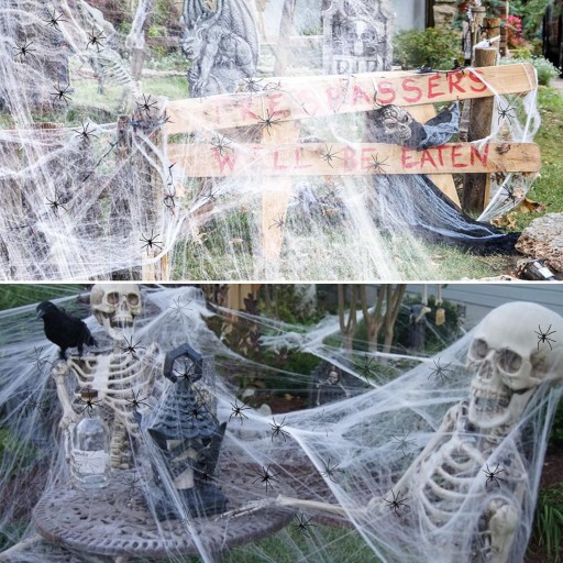 Umelá pavučina s 2 pavúkmi Dekoratívna dekorácia na Halloween biela 60g