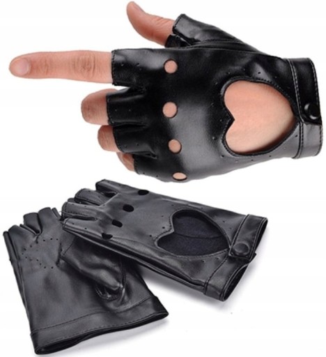 Rukavice Čierne kožené bozkávacie palčiaky punk CAR Women's Leather