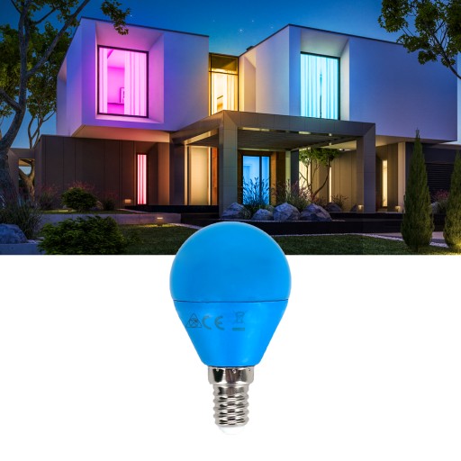 E14 LED G45 guľová žiarovka 45mm 4W malá dekoračná farebná MODRÁ