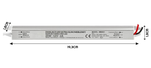 LED napájací zdroj 12V 24W 2A ULTRA SLIM Pre pásový transformátor