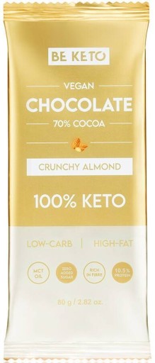 Vegánska keto čokoláda s MCT olejom - chrumkavá mandľa - 80 g - BeKeto