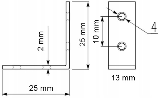 4 X Uhlová montážna spojka 25x25x13 x 2mm