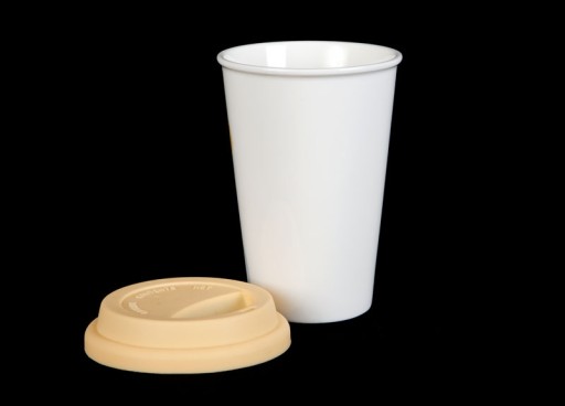 Porcelánový hrnček 400ml, žlté kolieska, silikónový obal