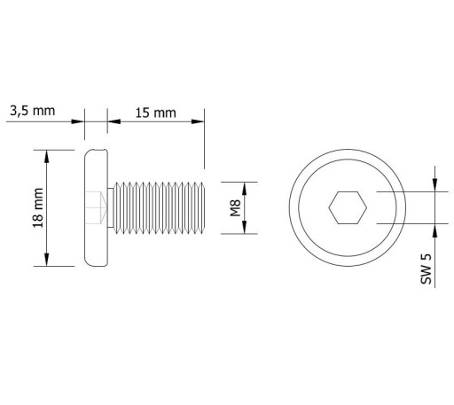 10x skrutka M8 x 15 mm plochá imbusová hlava, nábytková skrutka, metrická čierna