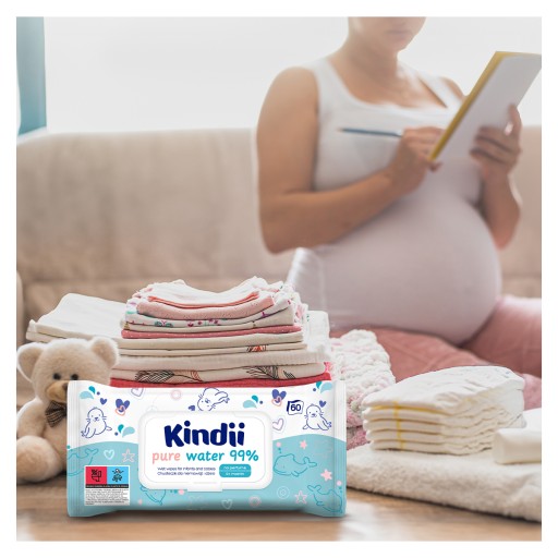 Kindii vlhčené obrúsky, voda, 60 ks v balení pre deti 0+ PURE