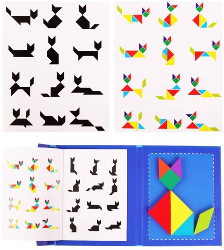 Kniha Tangram Drevené puzzle Magnetické bloky Montessori EDU