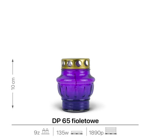 Sviečka sypaná DP65 Fialová 10 cm Sklenená sviečka s kovovým uzáverom