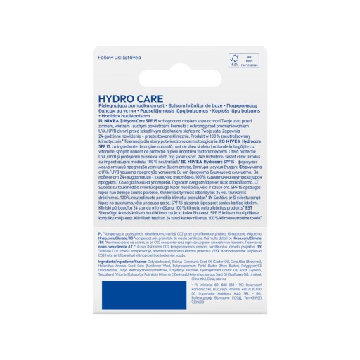 NIVEA HYDRO CARE Ochranný rúž s filtrom SPF 15 4,8g