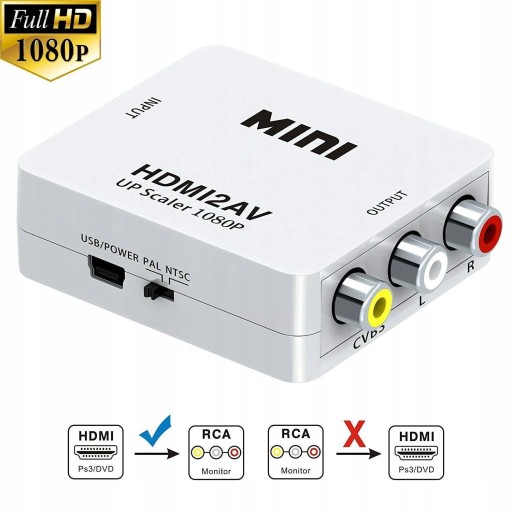 ADAPTÉR KONVERTOR HDMI NA AV RCA CVBS CINCH 1080p