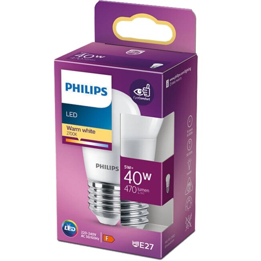 LED žiarovka SMALL BALL E27 P45 5W = 40W 470lm 2700K Teplá PHILIPS