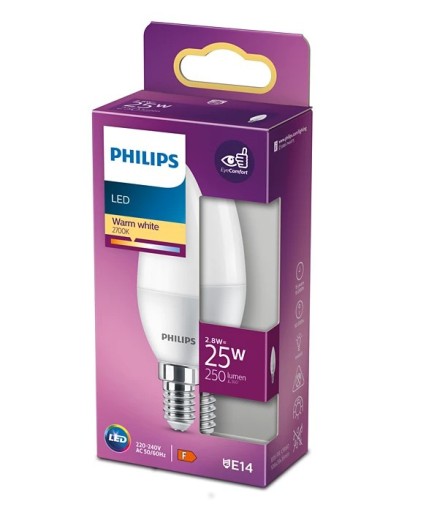 LED žiarovka E14 2,8W = 25W 250lm 2700K teplá biela PHILIPS