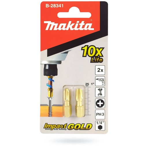 2 rázové bity Ph3 25mm IMPACT GOLD Makita B-28341