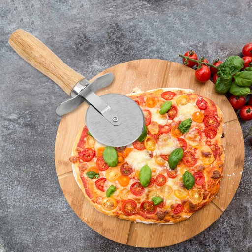 okrúhly nôž na pizzu okrúhly na REZANIE PIZZY DREVENÁ RÚČKA
