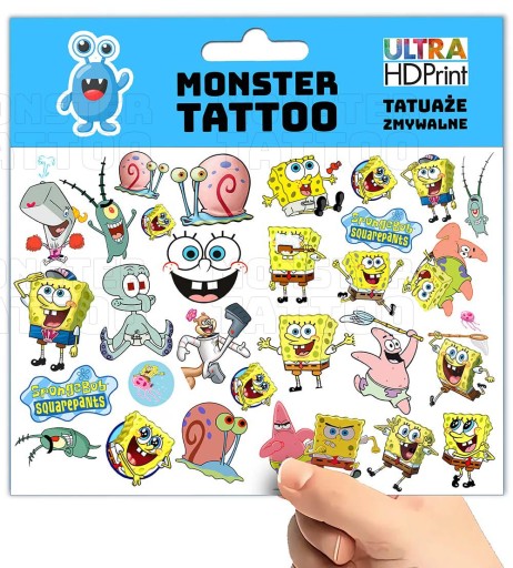 UMÝVAJÚCE DOČASNÉ TETOVANIE PRE DETSKÉ DETSKÉ SPONGEBOB ORIGINÁLNE VZORY