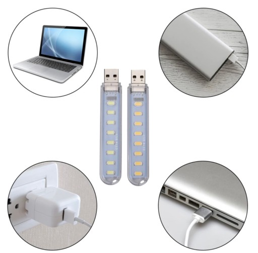 Mini USB lampa, 8 diód, výkonná malá lampa na notebook, kontaktná baterka