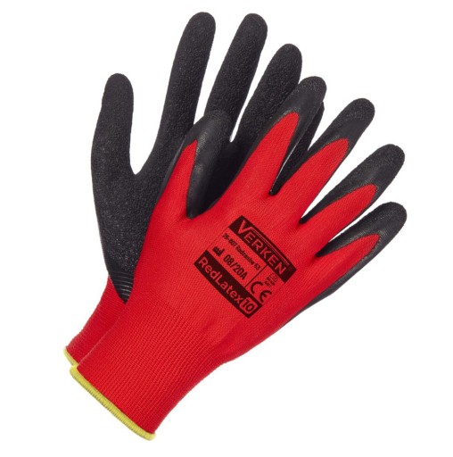 1 PÁR pracovných rukavíc Ochranné rukavice potiahnuté latexom REDLATEX 9 / L