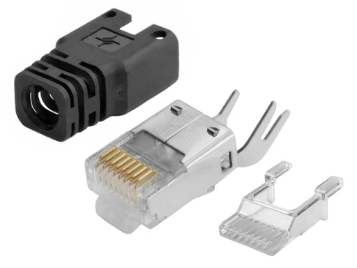RJ45/8P8C STP zástrčka tienená cat.6A krútená dvojlinka AWG24-27 chvostová spona Telegartner