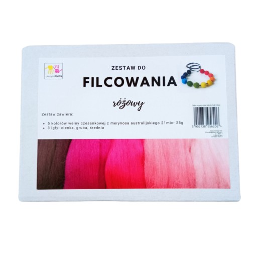 Merino vlna, sada farieb, 3 ihlice: ružová