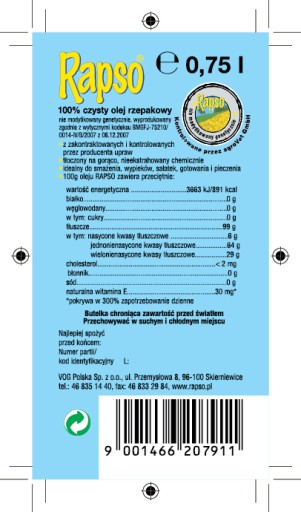 Rapso Rafinovaný repkový olej 0,75 ml