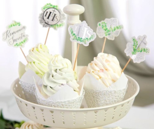 COMUNION TOPPERS COMUNION TORTA STRIEBORNÁ BOHO 5 ks