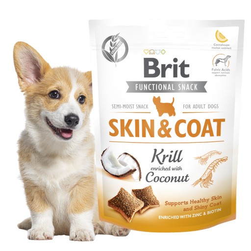BRIT SKIN&COAT funkčná maškrta pre psov Krill s kokosom 150g