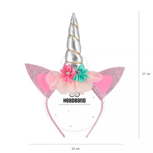 Čelenka jednorožca so strieborným trblietavým rohom, 26 cm
