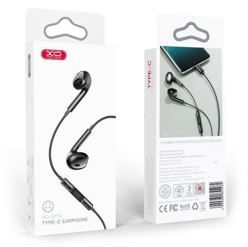 Káblové slúchadlá USB-C s mikrofónom USB typu C, do uší, čierne
