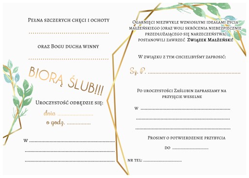 SVADOBNÉ POZVÁNKY NA SVADBU Boho Gold Olives