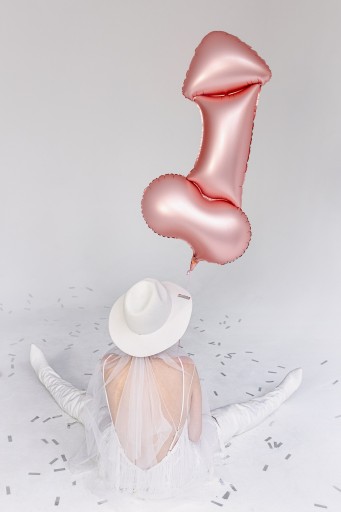 FÓLIOVÝ BALÓNOVÝ PENIS, RUŽOVÉ ZLATO, TAŠKA NA BACHELORETTE PARTY 112 CM PENIS