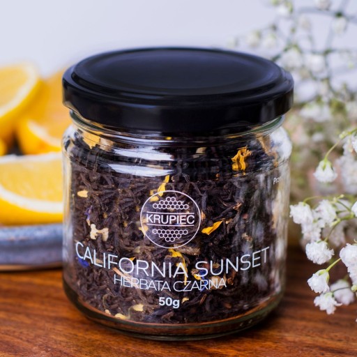 California Sunset čierny listový čaj 50g ako darček, ananás, nevädza