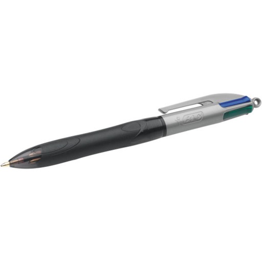 Zaťahovacie guľôčkové pero BIC 4 Colors Grip Pro, čierne puzdro, 4 farby