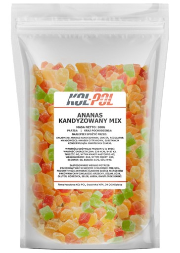KANDIDOVANÝ ANANÁS KOCKA 500g Mix farieb, prírodný, kvalitný Kol-Pol