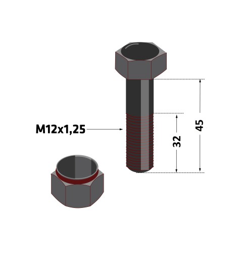 Skrutkovací cep M12x45 pre cepovú kosačku Ducker