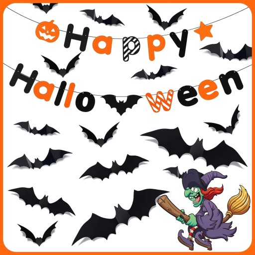 SÚPRAVA HALLOWEENSKÝCH DEKORÁCIÍ HAPPY HALLOWEEN NETOPIEROV